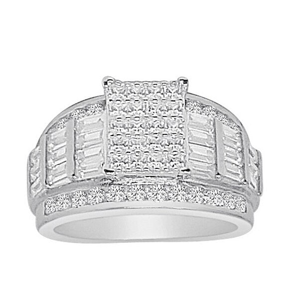 14K White Gold On Real Silver Ladies Women's Baguette Princess Cut Simulated Diamond 4.00 Cwt. Bridal Wedding Engagement Ring Band