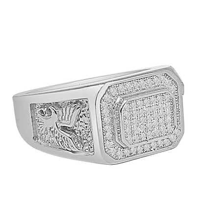 Real Genuine Sterling Silver 14K White Gold Over Simulated Diamond Men's Wedding Engagement Ring Band