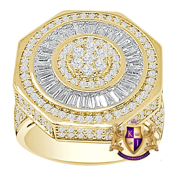 Big Bold 24mm 14K Yellow Gold Over 4.00 Cwt. Baguette/Round Cut Simulated Diamond Men's Ring Band