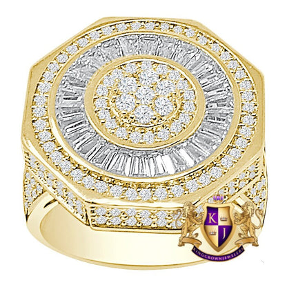 Big Bold 24mm 14K Yellow Gold Over 4.00 Cwt. Baguette/Round Cut Simulated Diamond Men's Ring Band