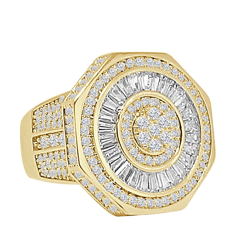 Big Bold 24mm 14K Yellow Gold Over 4.00 Cwt. Baguette/Round Cut Simulated Diamond Men's Ring Band