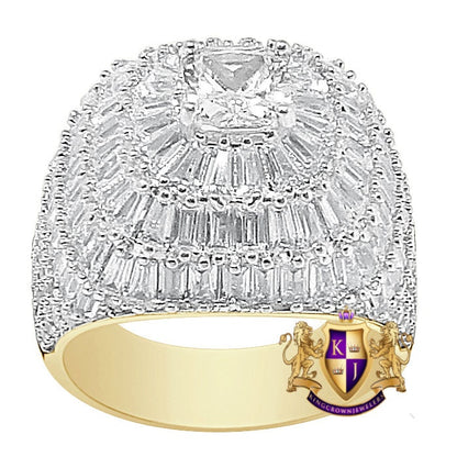 Big Bold XL 20mm 14K Yellow Gold Over 5.00 Cwt. Baguette/Round Cut Simulated Diamond Men's Ring Band