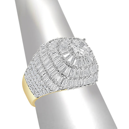Big Bold XL 20mm 14K Yellow Gold Over 5.00 Cwt. Baguette/Round Cut Simulated Diamond Men's Ring Band