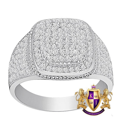 Real Authentic Sterling Silver 14K White Gold Over Simulated Diamond Men's Wedding Engagement Ring Band