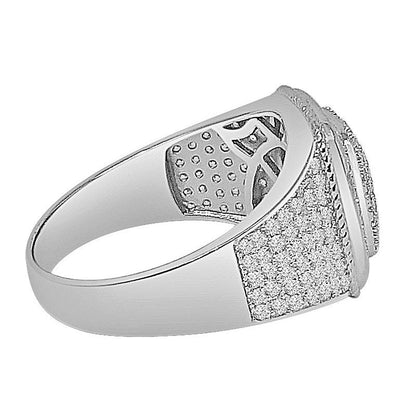 Real Authentic Sterling Silver 14K White Gold Over Simulated Diamond Men's Wedding Engagement Ring Band