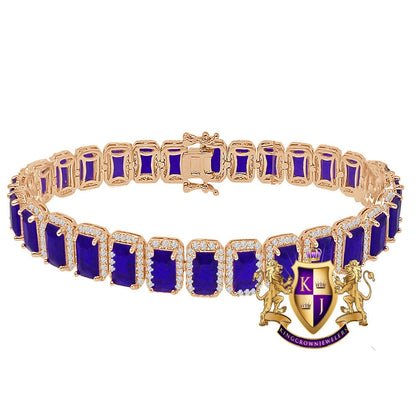 14K Rose Gold Finish Sapphire Blue 6.00 Cwt. Simulated Diamonds Solitaire Men's Ladies Tennis Link Bracelet 10mm / 8.5 Inch