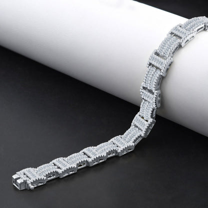 24 + Grams Unisex Baguette 14K White Gold Over Genuine Simulated Diamond Tennis Link Bracelet 8.75''