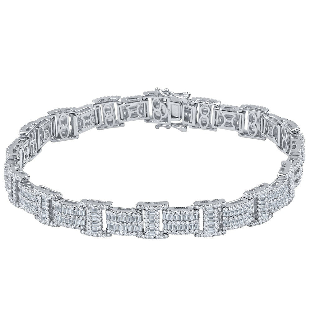 24 + Grams Unisex Baguette 14K White Gold Over Genuine Simulated Diamond Tennis Link Bracelet 8.75''