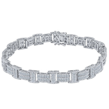 24 + Grams Unisex Baguette 14K White Gold Over Genuine Simulated Diamond Tennis Link Bracelet 8.75''