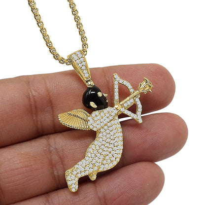 23 + Grams Real Genuine Sterling Silver 14k Gold Over Bow and Arrow Angel Love Cupid Sagittarius Archer Charm Pendant Chain Neckless Set