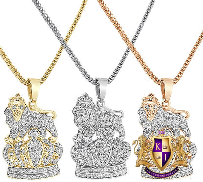 Real Genuine Authentic Diamond 0.52 Cwt. Lion King Crown Unisex Pendant 10K Solid Gold Finish Charm Chain Neckless Set Mini Small 1.10''