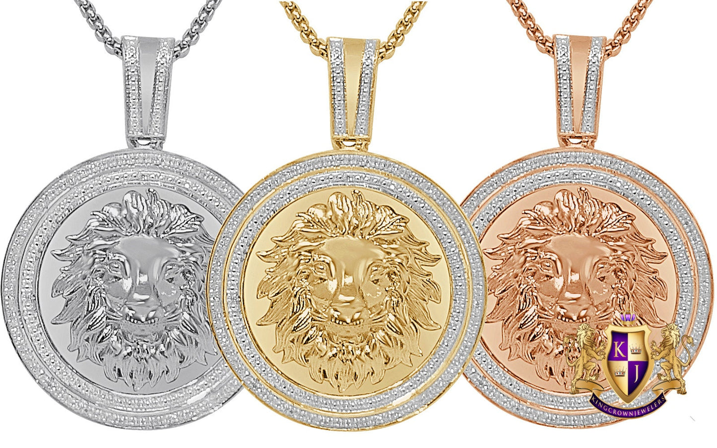 26 + Grams Men's Real Genuine Diamond 0.40 Cwt. Lion Head Pendent 10K Gold Finish Round Charm Medallion 2.25''
