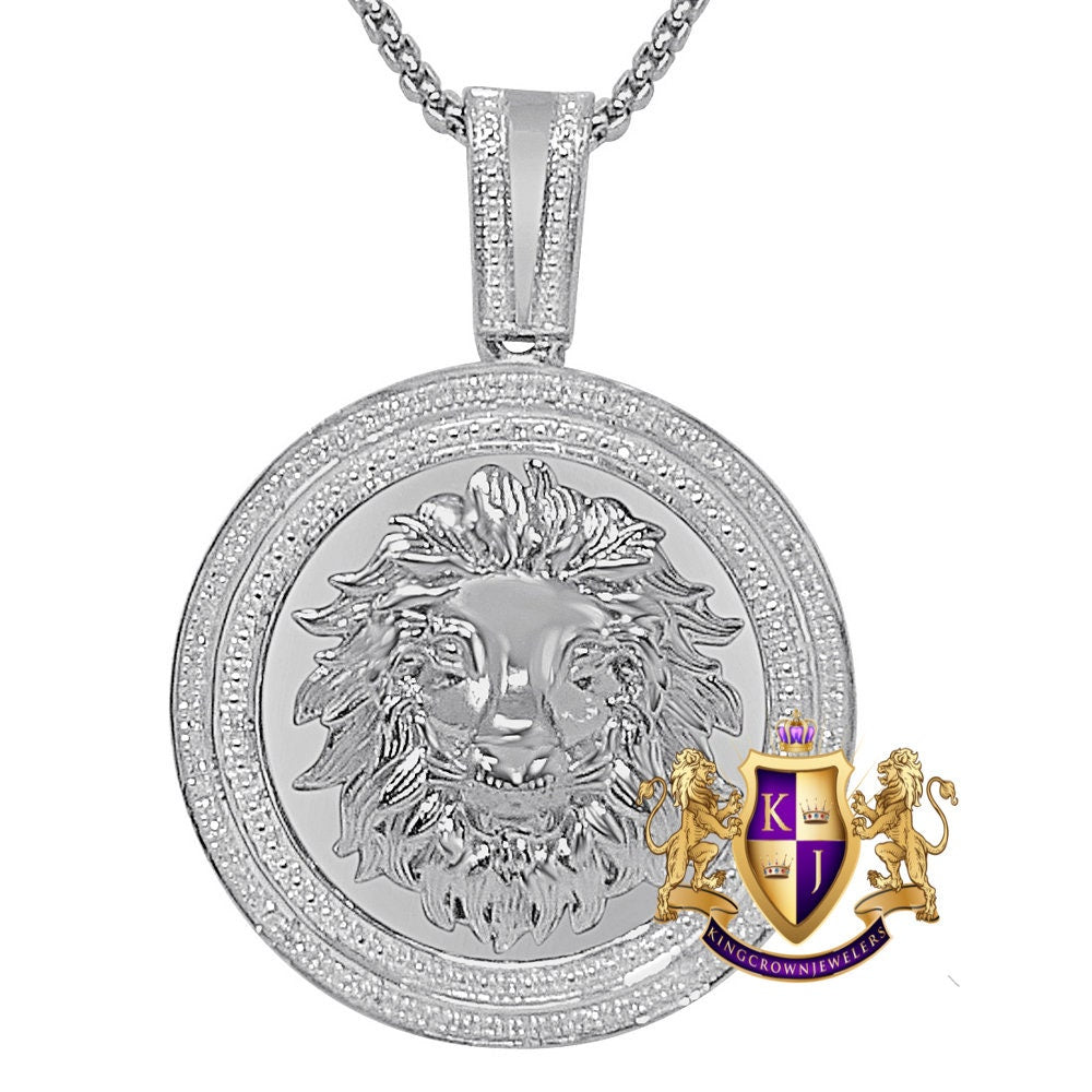 26 + Grams Men's Real Genuine Diamond 0.40 Cwt. Lion Head Pendent 10K Gold Finish Round Charm Medallion 2.25''