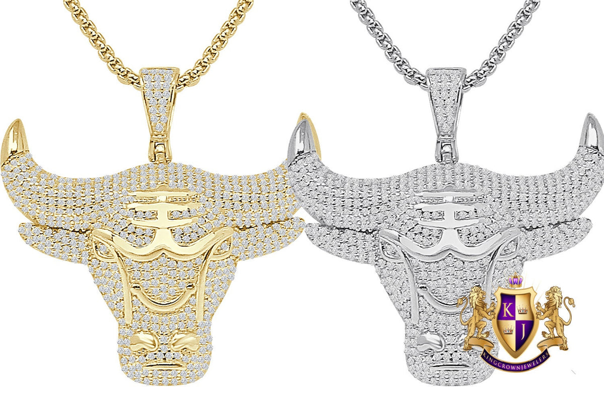 22+ Grams Real Sterling Silver 2.00 Ct Round Cut Simulated Diamond 14K Gold Over Taurus Bull Zodiac Charm Men's Lucky Pendant + Free Chain