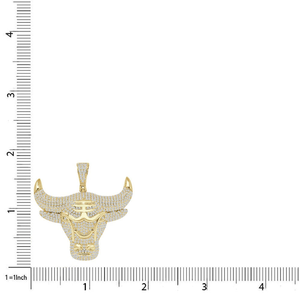 22+ Grams Real Sterling Silver 2.00 Ct Round Cut Simulated Diamond 14K Gold Over Taurus Bull Zodiac Charm Men's Lucky Pendant + Free Chain