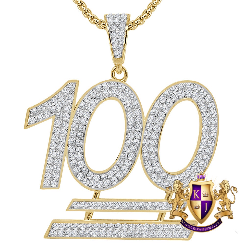 20 + Grams Large Real Sterling Silver 100 Percent Emoji 2.00 Ct Round Cut Simulated Diamond 14K Gold Over Charm Pendant + Free Chain