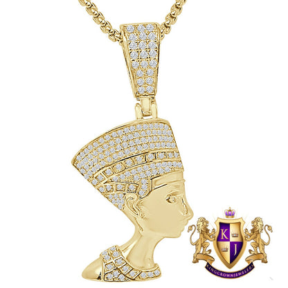 Real Genuine Sterling Sliver Egyptian Queen Nefertiti Pharaoh Simulated Diamond 14K Gold Over Unisex Pendent Mummy Charm Small 1.80''