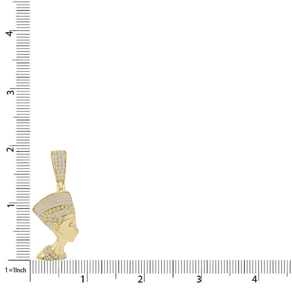 Real Genuine Sterling Sliver Egyptian Queen Nefertiti Pharaoh Simulated Diamond 14K Gold Over Unisex Pendent Mummy Charm Small 1.80''