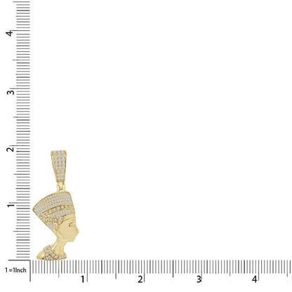 Real Genuine Sterling Sliver Egyptian Queen Nefertiti Pharaoh Simulated Diamond 14K Gold Over Unisex Pendent Mummy Charm Small 1.80''