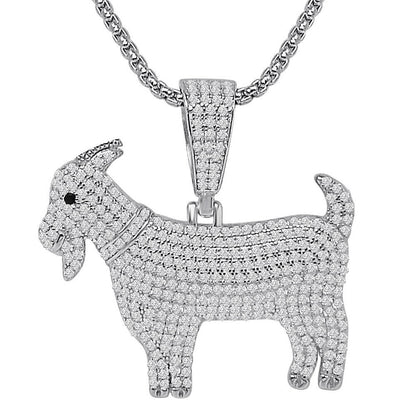 Real Sterling Silver 2.00 Ct Simulated Diamond GOAT Greatest Of All Time 14K Gold Over Charm Pendant +Free Chain