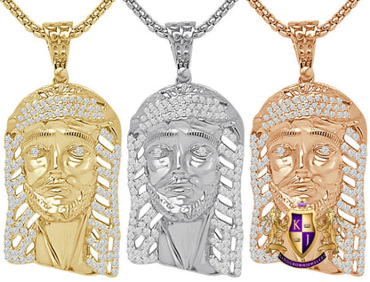 Genuine Authentic Italian Sterling Silver 14K Gold Over Simulated Diamond Holy Jesus Face Piece Charm Religious Pendent 2''