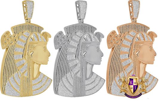 26 + Grams Real Genuine Authentic Diamond Egyptian Pharaoh Queen Nefertiti Pendant 10K Gold Over Big 2.65"
