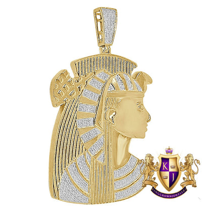 26 + Grams Real Genuine Authentic Diamond Egyptian Pharaoh Queen Nefertiti Pendant 10K Gold Over Big 2.65"