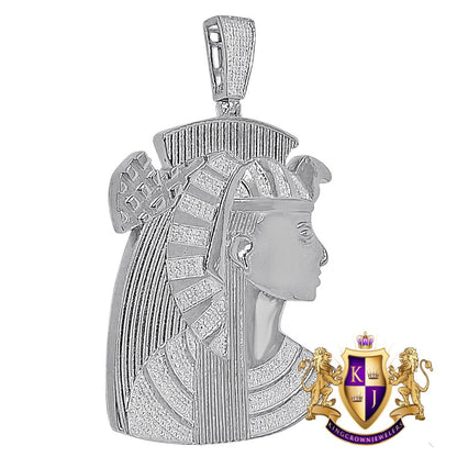 26 + Grams Real Genuine Authentic Diamond Egyptian Pharaoh Queen Nefertiti Pendant 10K Gold Over Big 2.65"