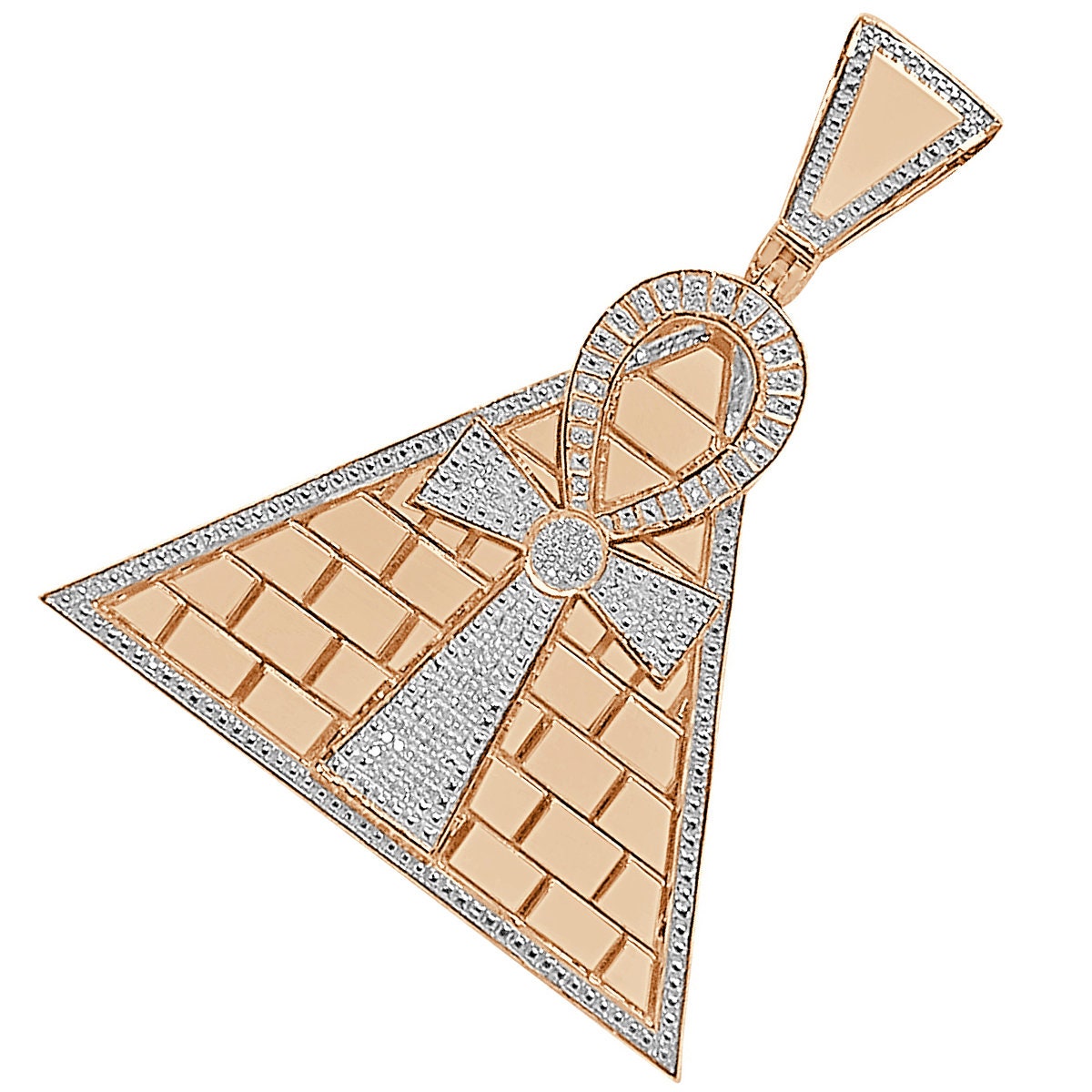 Real Genuine Diamond 0.50 Cwt. 10K Rose Gold Finish Egyptian Pyramid Ankh Cross Charm Pendant 2.75''