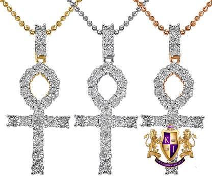 Real Genuine Diamond 0.50 Cwt. Egyptian Ankh Cross Charm Chain Set 10K Gold Over Unisex Pendant 2''