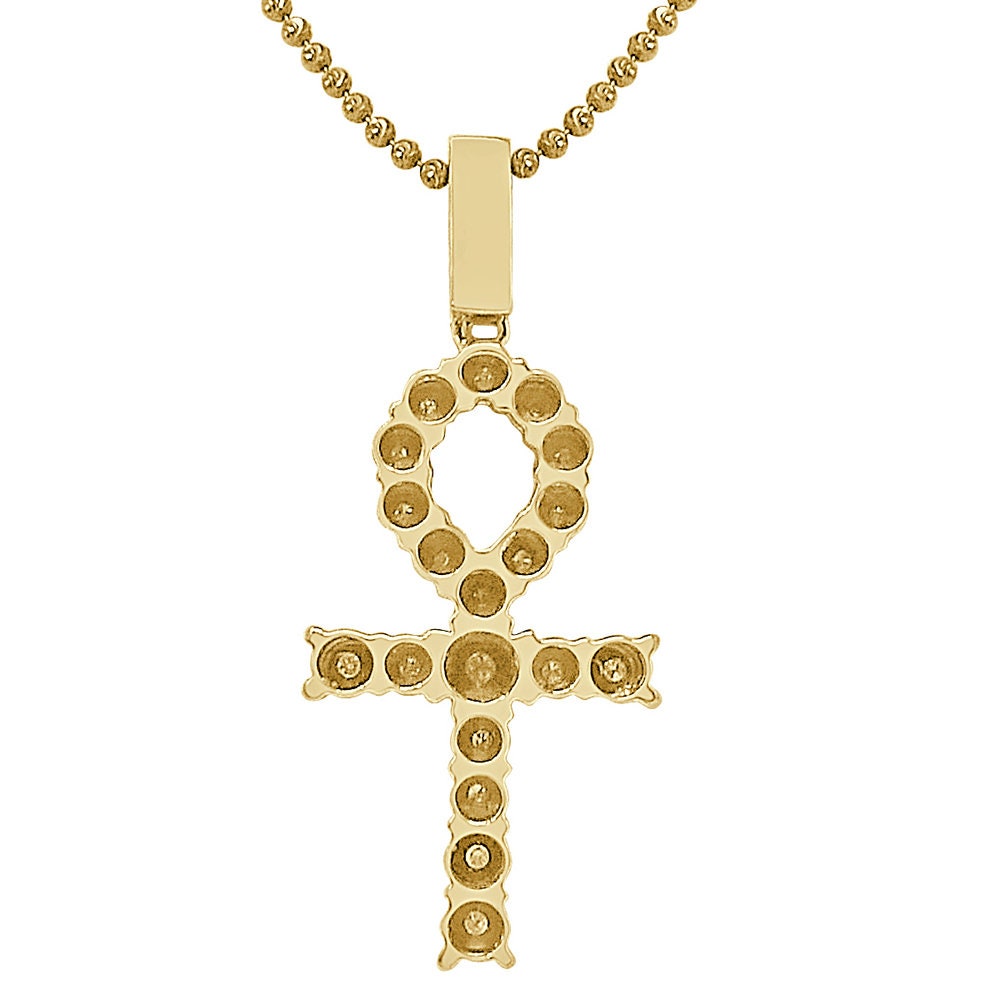 Real Genuine Diamond 0.50 Cwt. Egyptian Ankh Cross Charm Chain Set 10K Gold Over Unisex Pendant 2''