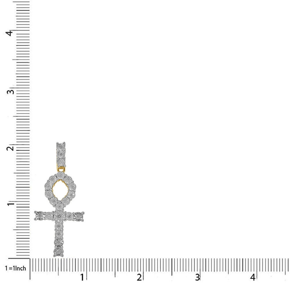 Real Genuine Diamond 0.50 Cwt. Egyptian Ankh Cross Charm Chain Set 10K Gold Over Unisex Pendant 2''