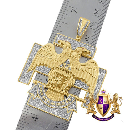 Men's Real Genuine Diamond 0.60 Cwt. 32 Degree Scottish Rite Masonic Freemason Custom Pendent 10K Gold Over Charm Big XL 2.5'' 33 + Grams