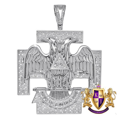 Men's Real Genuine Diamond 0.60 Cwt. 32 Degree Scottish Rite Masonic Freemason Custom Pendent 10K Gold Over Charm Big XL 2.5'' 33 + Grams