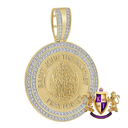 Real Genuine Authentic Diamond 0.40 Cwt. 21 + Grams Saint John The Baptist Charm 10K Gold On Jesus Custom Religious Pendent Medallion 2.55''