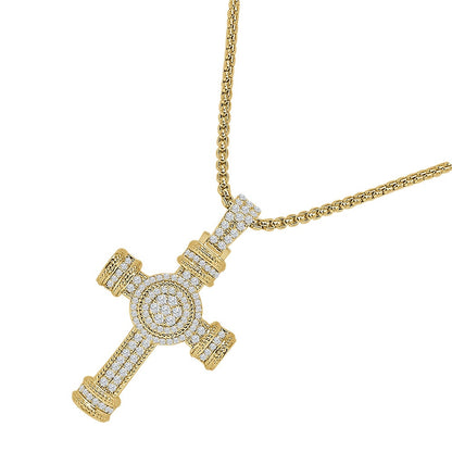 14k Gold Over Simulated Diamond Jesus Crist Cross Unisex Charm Religious Pendent Chain Set 1.75''