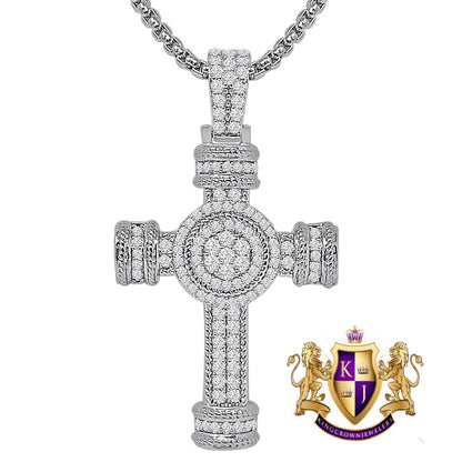 14k Gold Over Simulated Diamond Jesus Crist Cross Unisex Charm Religious Pendent Chain Set 1.75''