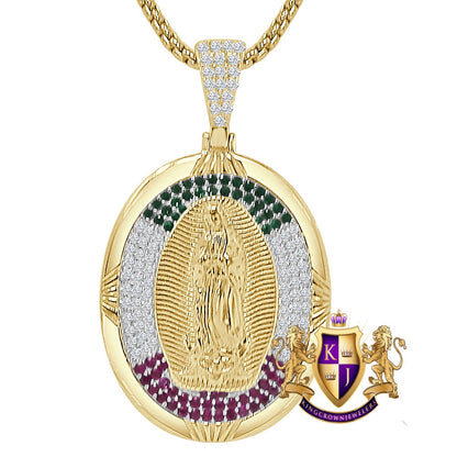 Real Sterling Silver 14K Gold Over Simulated Diamond Our Lady of Guadalupe Virgin Mother Mary Pendent Jesus Charm Chain 18 + Grams 1.80''