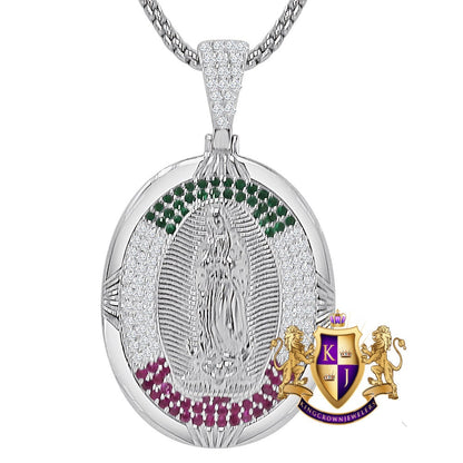 Real Sterling Silver 14K Gold Over Simulated Diamond Our Lady of Guadalupe Virgin Mother Mary Pendent Jesus Charm Chain 18 + Grams 1.80''
