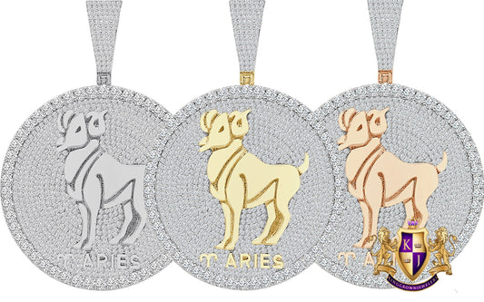 48+ Grams Big XL 3" Men's Zodiac Sign Aries Ram Astrology Horoscope Round Medallion 14K Gold Over Diamond Custom Pendent Good Luck Charm