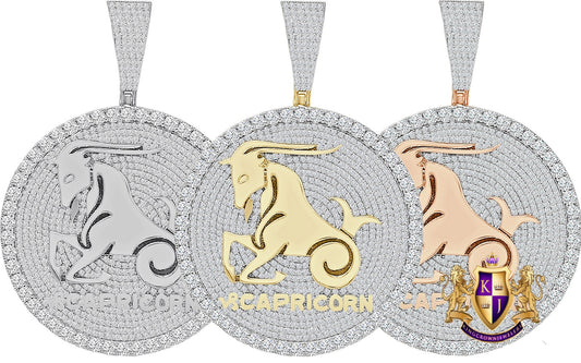48 + Grams Big 3" Men's Zodiac Sign Capricorn Goat Astrology Horoscope Round Medallion 14K Gold Over Diamond Custom Pendent Good Luck Charm