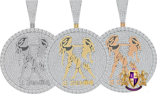 48+ Grams Big XL 3" Men's Zodiac Sign Gemini Twins Astrology Horoscope Round Medallion 14K Gold Over Diamond Custom Pendent Good Luck Charm