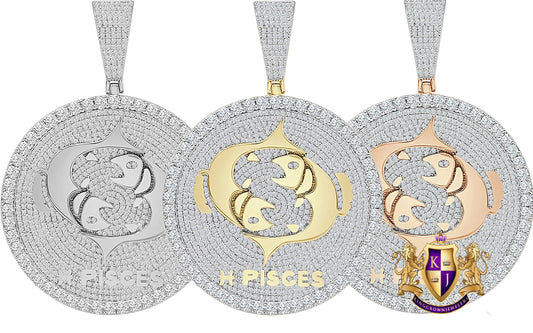 48+ Grams Big XL 3" Men's Zodiac Sign Pisces Fish Astrology Horoscope Round Medallion 14K Gold Over Diamond Custom Pendent Good Luck Charm
