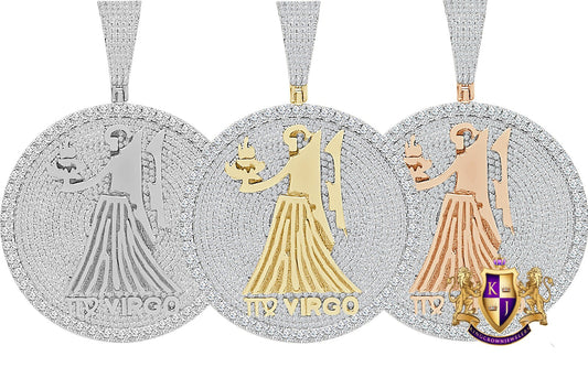 48 + Grams Big XL 3" Men's Zodiac Sign Virgo Maiden Astrology Horoscope Round Medallion 14K Gold Over Diamond Custom Pendent Good Luck Charm