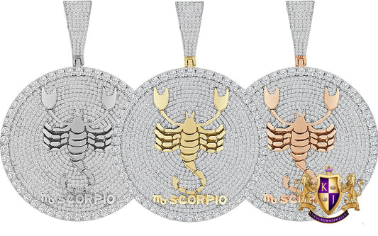 48+ Grams Big 3" Men's Zodiac Sign Scorpio Scorpion Astrology Horoscope Round Medallion 14K Gold Over Diamond Custom Pendent Good Luck Charm