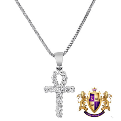 Real Genuine Diamond 0.30 Cwt. Egyptian Ankh Cross Mini Small 1.25" Charm 10K Gold Over Unisex Pendent Chain Set