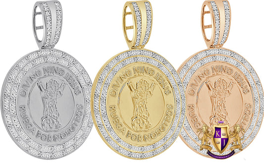 Real Genuine Diamond Santo Nino De Atocha Jesús Religious Round Medallion Pendent 10K Gold Over Charm 2.25''