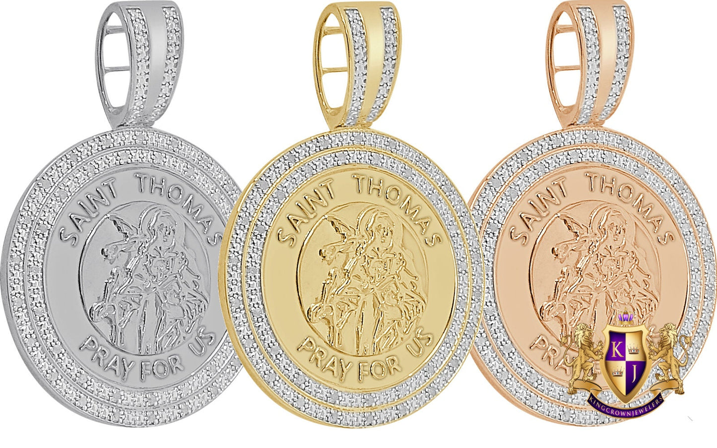 Real Genuine Diamond Saint Thomas Charm Jesus Gospel Judas Round Medallion Pendent 10K Gold Over 2.25''