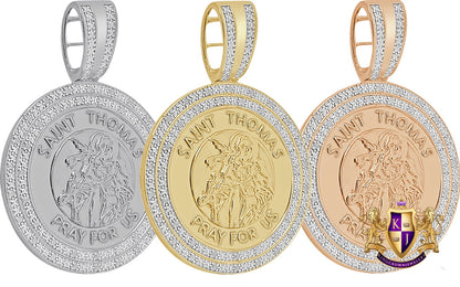 Real Genuine Diamond Saint Thomas Charm Jesus Gospel Judas Round Medallion Pendent 10K Gold Over 2.25''