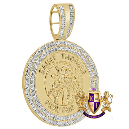 Real Genuine Diamond Saint Thomas Charm Jesus Gospel Judas Round Medallion Pendent 10K Gold Over 2.25''